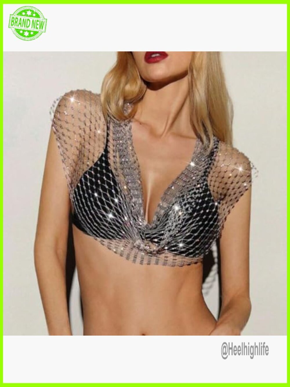 Sexy Rhinestone Mesh Crop Top for Rave Festival Clubwear - Picture 5 of 6
